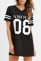 Oasap Casaul Figure Letter Print Short Sleeve Mini Shift Dress