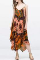 Oasap Bohemian Print Irregular Bottom Hem Cami Dress