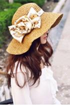 Oasap Floral Print Bow-knot Plaited Hat With Wide Brim