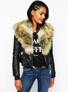 Oasap Faux Fur Long Sleeve Zipper Detail Jacket