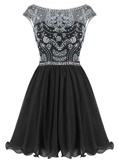 Oasap Women's Floral Rhinestone Trim Chiffon Cocktail Dress