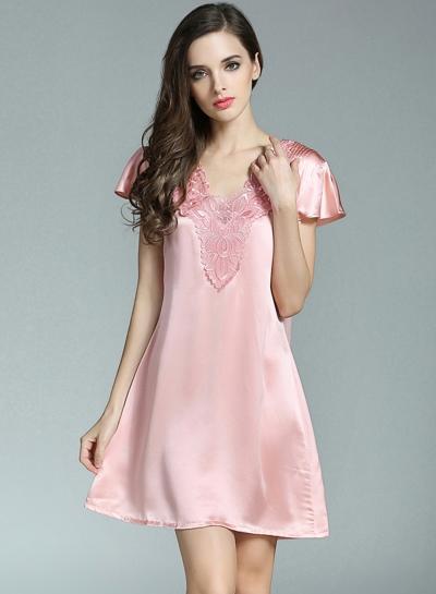 Oasap V Neck Pure Mulberry Silk Nightgown