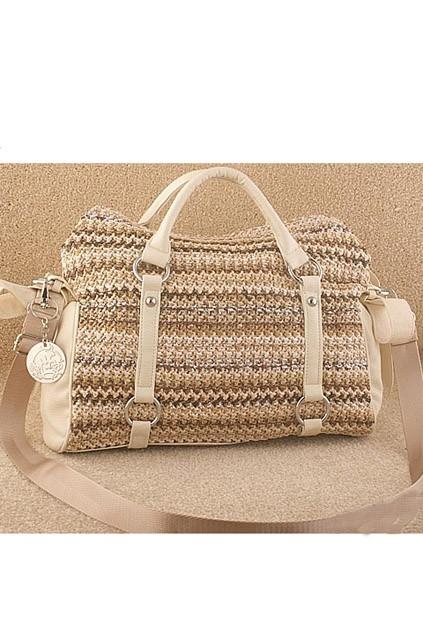 Oasap Retro Beige Woven Handbag With Side Bowknots