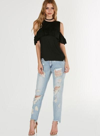 Oasap Fashion Flounce Panel Tee Shirt