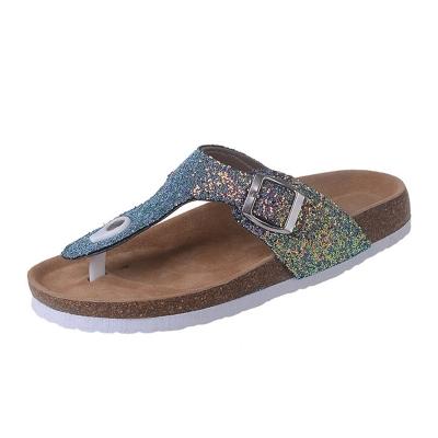 Oasap Clip Toe Rhinestone Buckle Strap Flat Heels Slippers