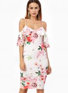 Oasap Spaghetti Strap Flounce Sleeve Floral Printed Dresses
