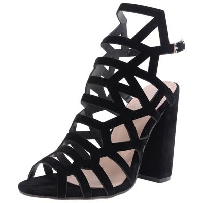 Oasap Peep Toe Hollow Out Block Heels Gladiator Sandals