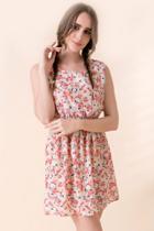 Oasap Floral Sleeveless Elastic Waist Chiffon Mini Dress