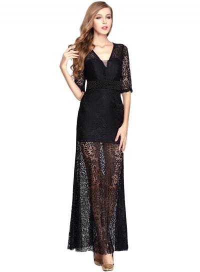 Oasap Women's Floral Lace Crochet V Neck Prom Dress
