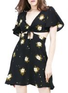 Oasap Women's Two Piece Floral Print Deep V Neck Crop Top Skirt Set