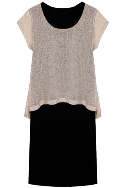 Oasap Elegant Knitted Overlay Midi Dress