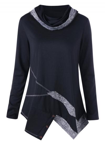 Oasap Round Neck Long Sleeve Splicing Irregular Tee Shirt