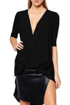 Oasap Women's Casual Solid Deep V-neck Wrap Front Tee