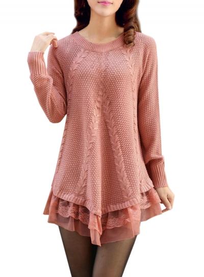 Oasap Women's Stylish Round Neck Asymmetric Loose Fit Knit Sweater