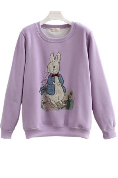 Oasap Rabbit Embroidered Fleece Sweatshirt
