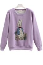 Oasap Rabbit Embroidered Fleece Sweatshirt