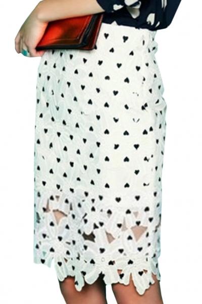 Oasap Chic Sweetheart Print Scalloped-hem Midi Skirt