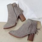 Oasap Round Toe Zipper Fringe Ankle Boots