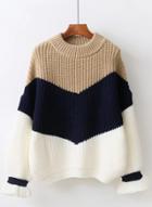 Oasap Color Block Loose Knit Pullover Long Sleeve Sweater