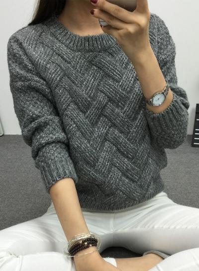 Oasap Long Sleeve Chunky Knit Pullover Sweater