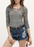 Oasap V Neck Cross Strap Slim Fit Pullover Tee