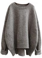 Oasap Women's Heathered Round Neck Asymmetric Knit Sweater