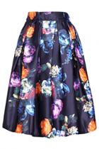 Oasap Colorful Floral Print Pleated Swing Skirt