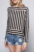 Oasap Black White Striped Long Sleeve Crop Blouse