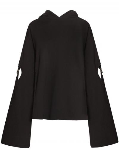 Oasap Flare Sleeve Hollow Out Solid Hoodie