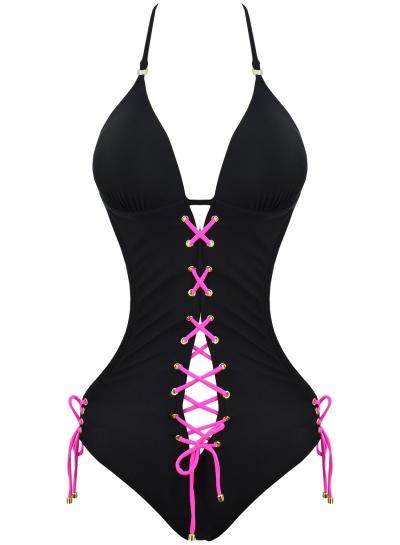 Oasap Women's One Piece Halter V Neck Lace-up Swimwear