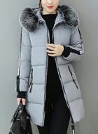 Oasap Hooded Furry Collar Long Sleeve Thicken Down Coat