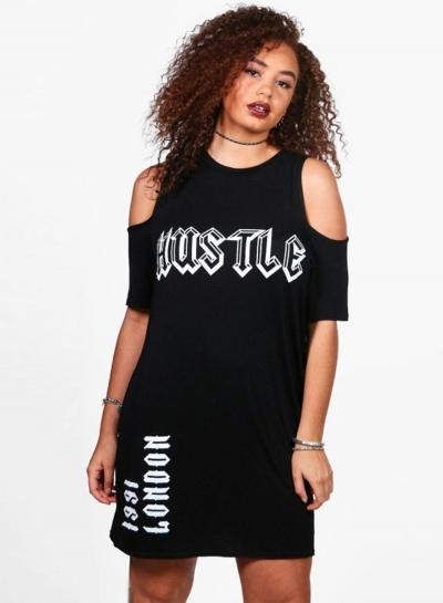 Oasap Plus Size Off Shoulder Letter Print Dress