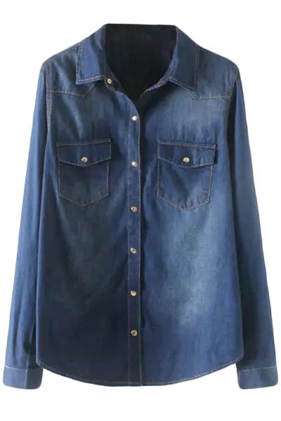 Oasap Casual Wash Denim Long Sleeve Button Down Shirt