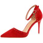 Oasap Pointed Toe Ankle Strap High Heels Rivet Pumps