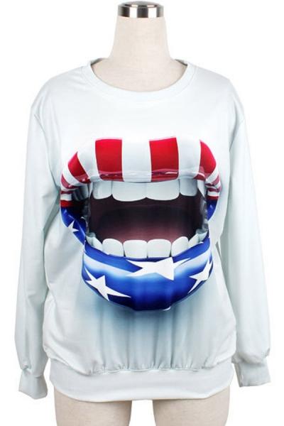 Oasap Bold Mouth Print Sweatshirt
