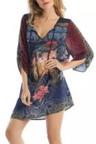 Oasap Vintage Baroque Print Lace-up Front Side Slit Chiffon Dress