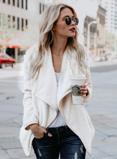 Oasap Open Front Long Sleeve Solid Color Fleece Coat