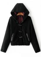 Oasap Fashion Solid Horn Button Lamb Wool Coat With Hood