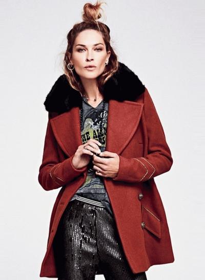 Oasap Women's Turn Down Collar Woolen Coat With Fur Trim