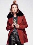 Oasap Women's Turn Down Collar Woolen Coat With Fur Trim