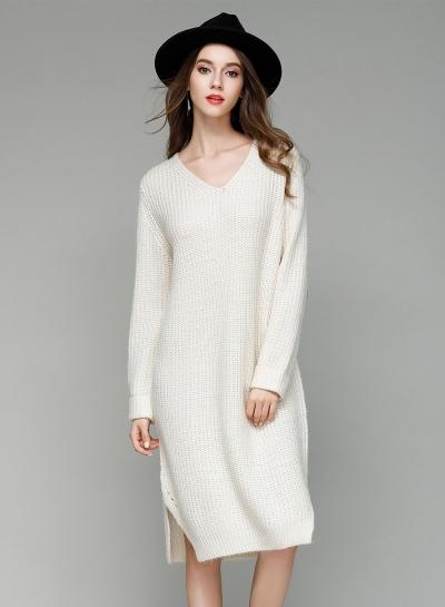 Oasap Solid V Neck Knit Longline Sweater