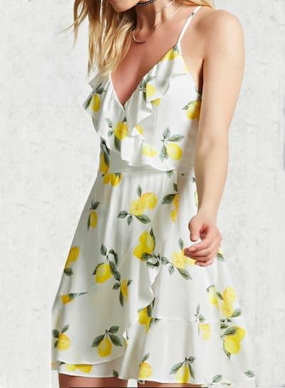 Oasap Cute Lemon Print Slip Dress
