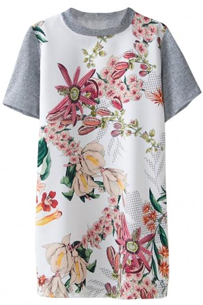 Oasap Sweet Grey White Floral Mini Shift Dress
