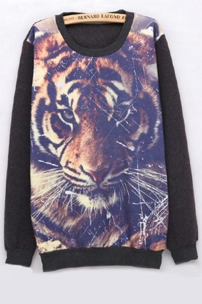 Oasap Tiger Graphic Fleece Sweatshirt