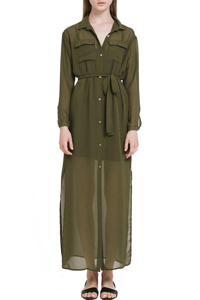 Oasap Women's Button Down High Slit Chiffon Shirt Dress