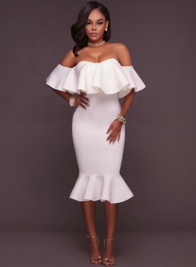 Oasap Slash Neck Off Shoulder Flounce Cocktail Dress