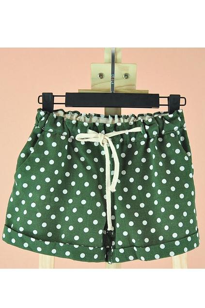 Oasap Dots Printing Elastic Waist Turned Cuff Shorts