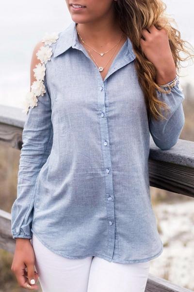 Oasap Charming Flower Decoration Button Down Blouse