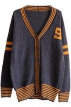 Oasap Color Blocked Graphic Button Down V Neck Cardigan