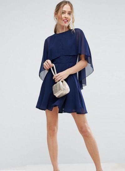 Oasap Mantle Sleeve Chiffon Sheer Dress